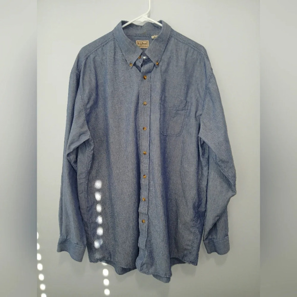 L.L. Bean men's XL tall blue denim long sleeve button down shirt casual tall - Picture 1 of 9